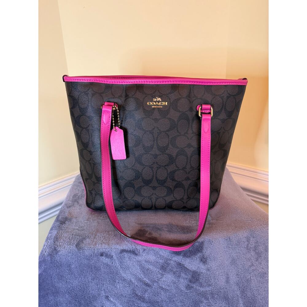 Coach Brown and Fuschia City Zip Tote *pre-loved*